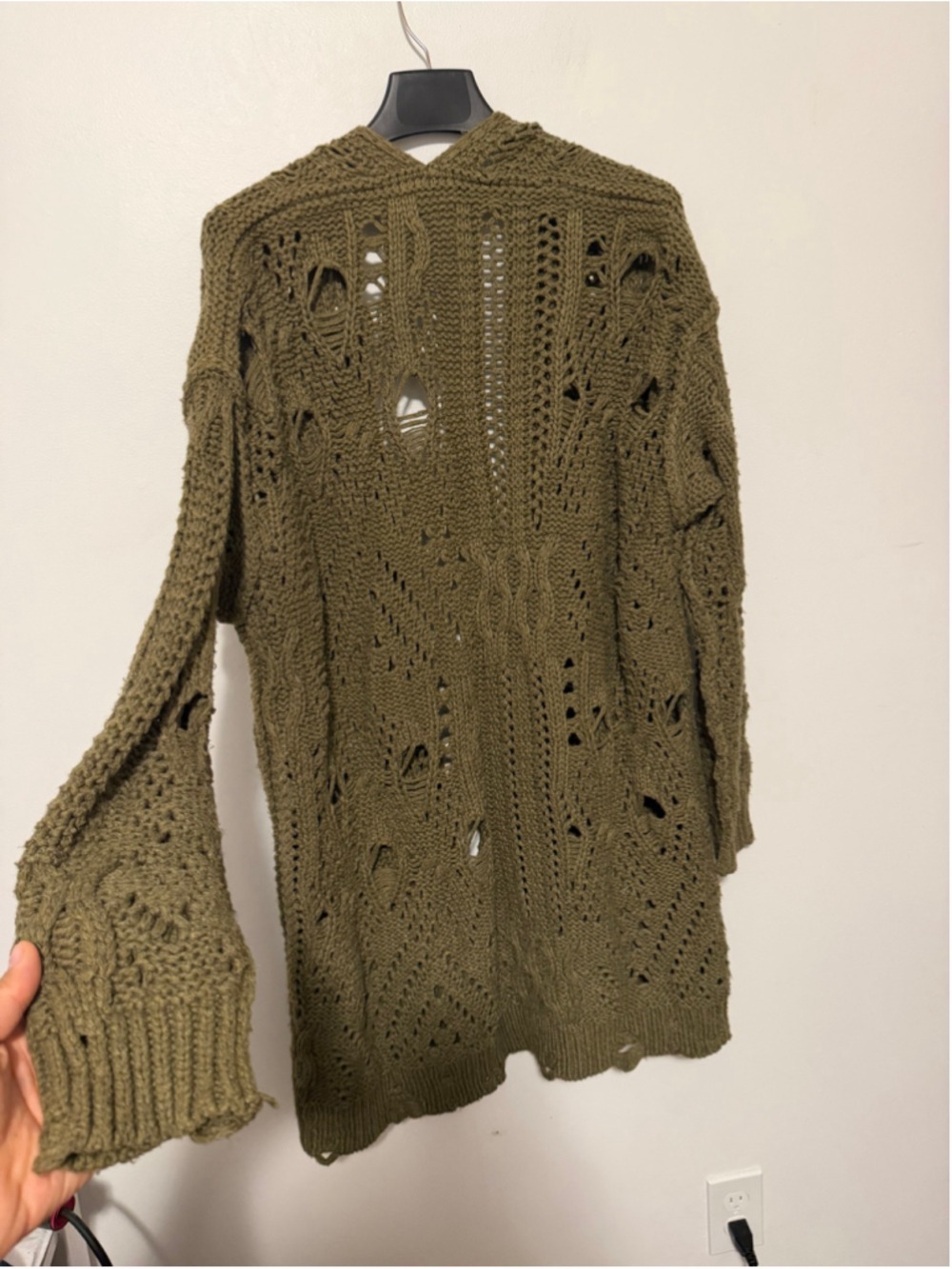 Free People Olive Green Open Knit Cardigan Sweater Women's SP Boho - Picture 4 of 6